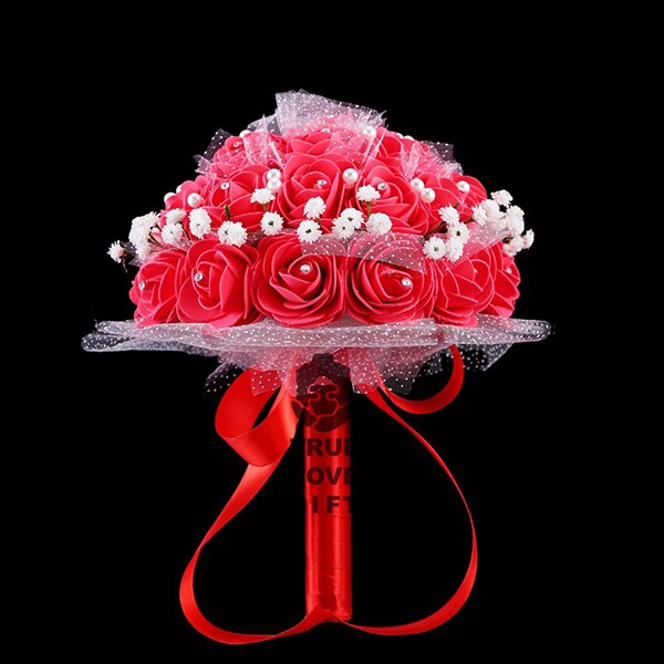 Ramos de diamantes de imitación de flores de espuma rosa, accesorios de boda de cinta de Margarita pequeña hechos a mano romántica, 9 colores: Rojo