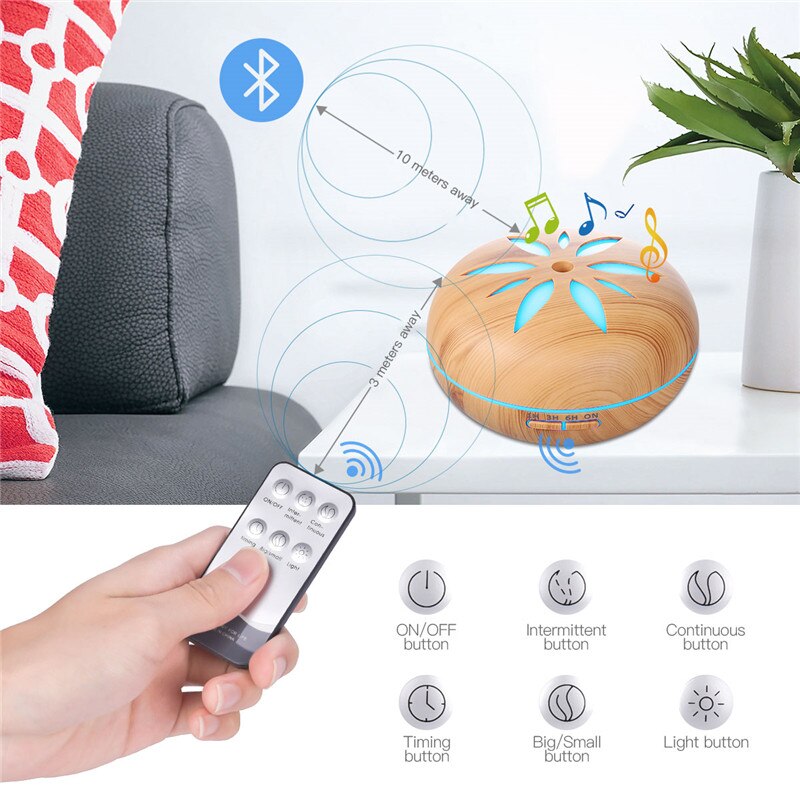 550ml Bluetooth-compatible Ultrasonic Air Humidifier Remote Control Aroma Diffuser Atomizing Air Moisturize Sprayer with Timing