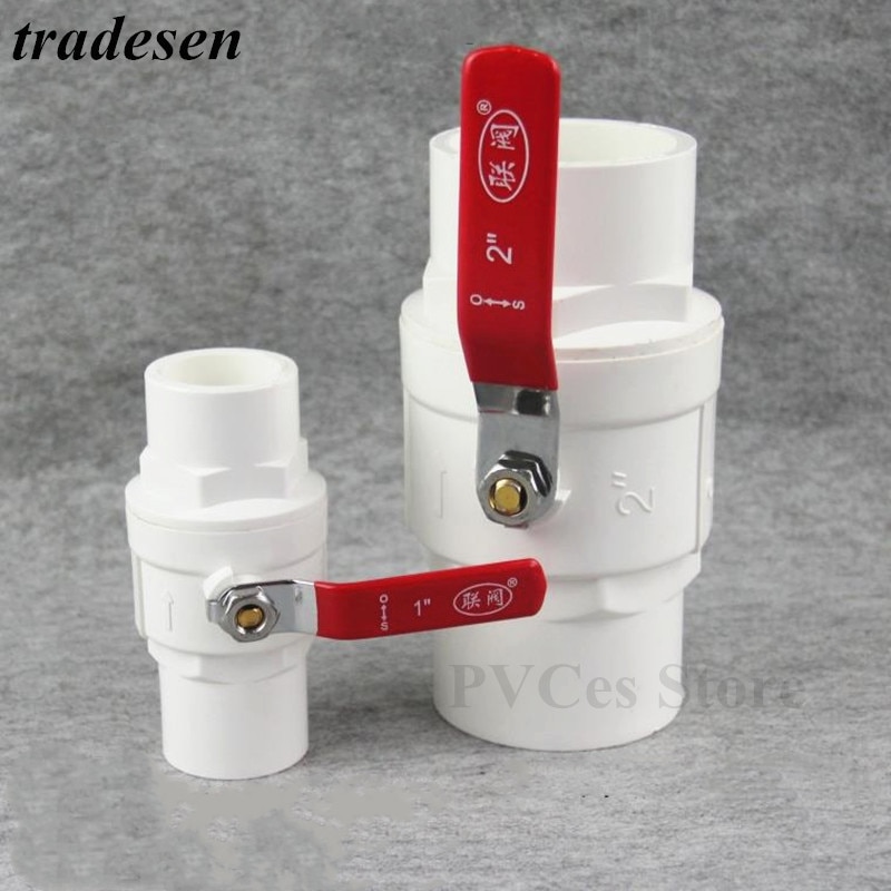 I.D20-75mm Pvc Pijp Kogelkraan Rood Antislip Handvat 2 Manier Slip Eindigt Water Uitschakeling Flow Controller Valve aquarium Tube Fittings