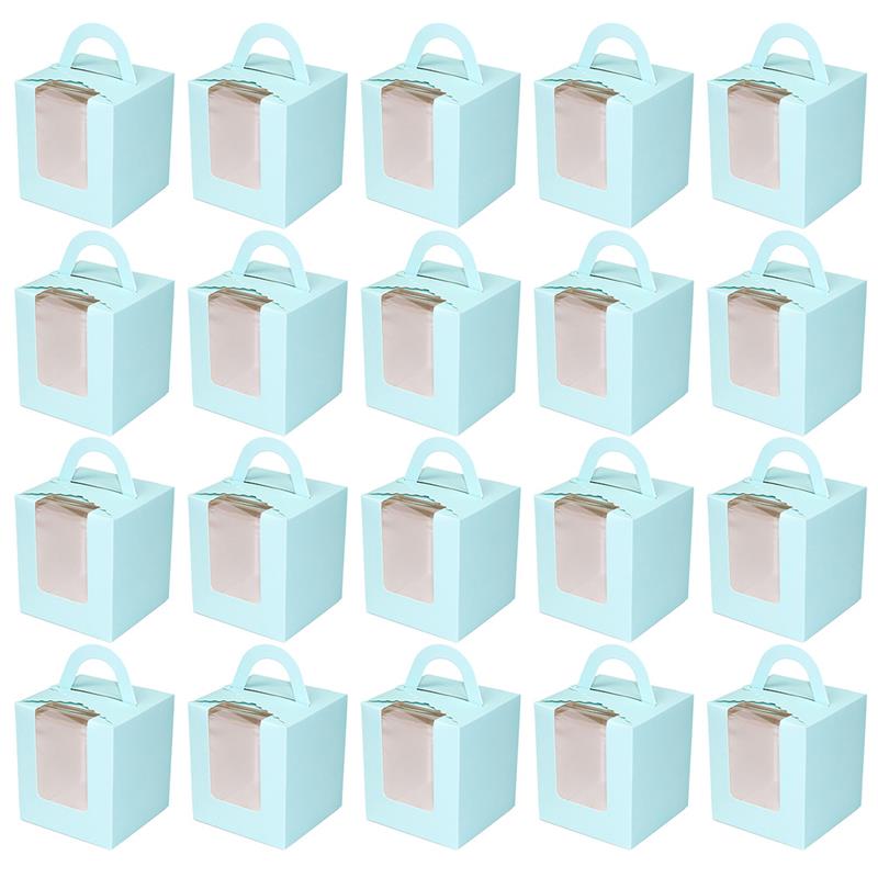 20 st söt mini kex godis låda enkel muffinslåda bärbar fönster cupcake låda mousse lera pudding flaska förpackningsmugg: Blå