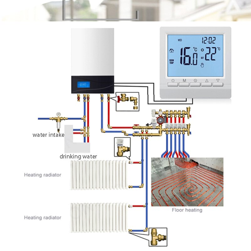 Gas Boiler Heating Thermostat Blue Temperature Regulator For Boilers Weekly Programmable