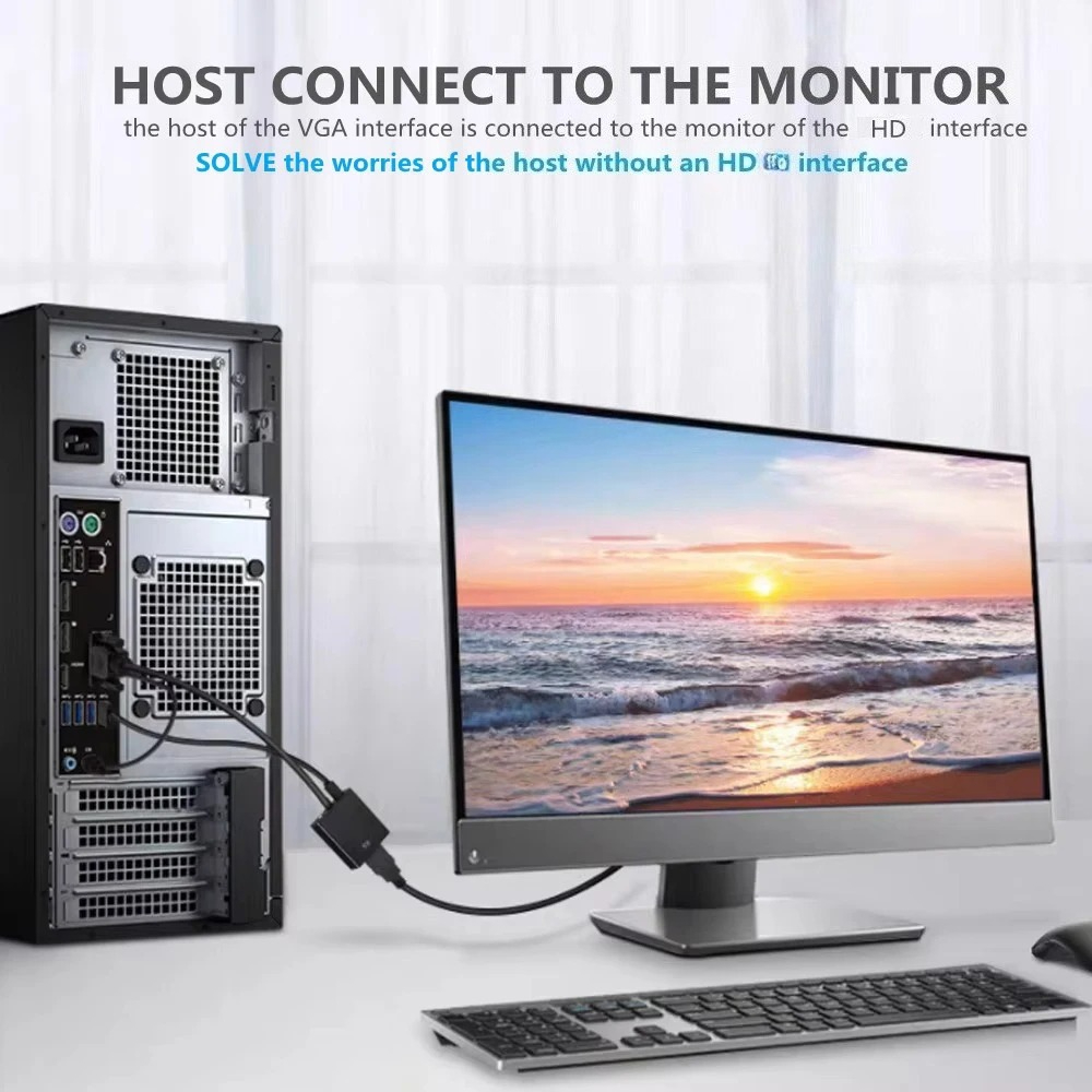 Cable adaptador convertidor compatible con VGA a HDMI Full HD 1080P con salida de Audio adaptador VGA HD para PC portátil a proyector