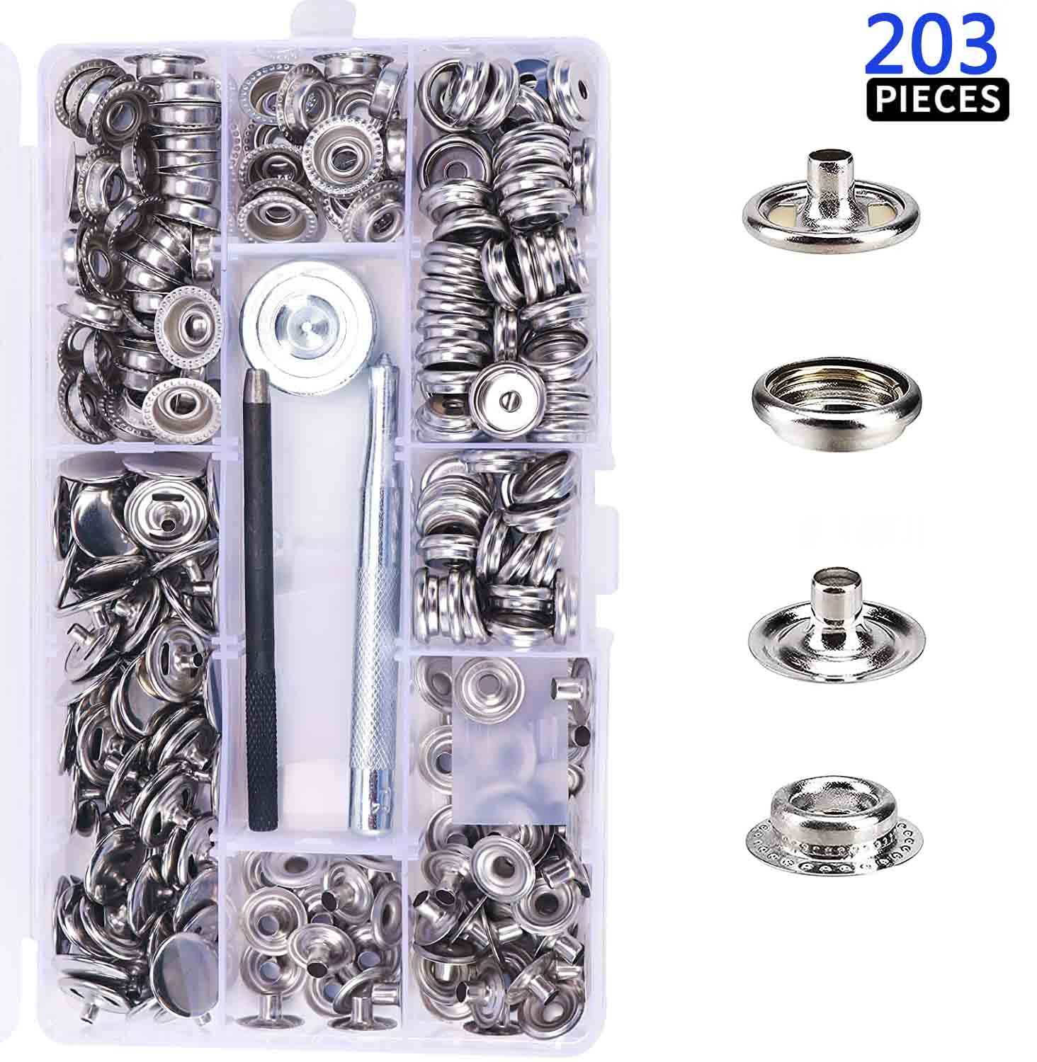100/200Pcs 15Mm Rvs Fastener Snap Druk Stud Cap Knop Marine Boot Canvas Lijn 24(4 Componenten): Antique Zinc