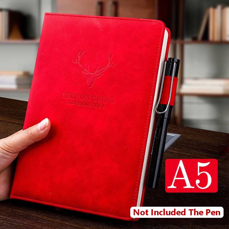 360 Pages Super Thick Wax Sense Leather A5 Journal Notebook Daily Business Office Work Company Notepad Book Logo School Supplies: Red Notebook