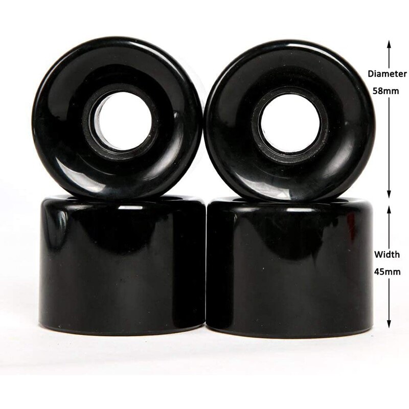 Pack of 4 60mm Skateboard Wheels + ABEC-9 Bearing Steel and Spacers Cruiser Wheels