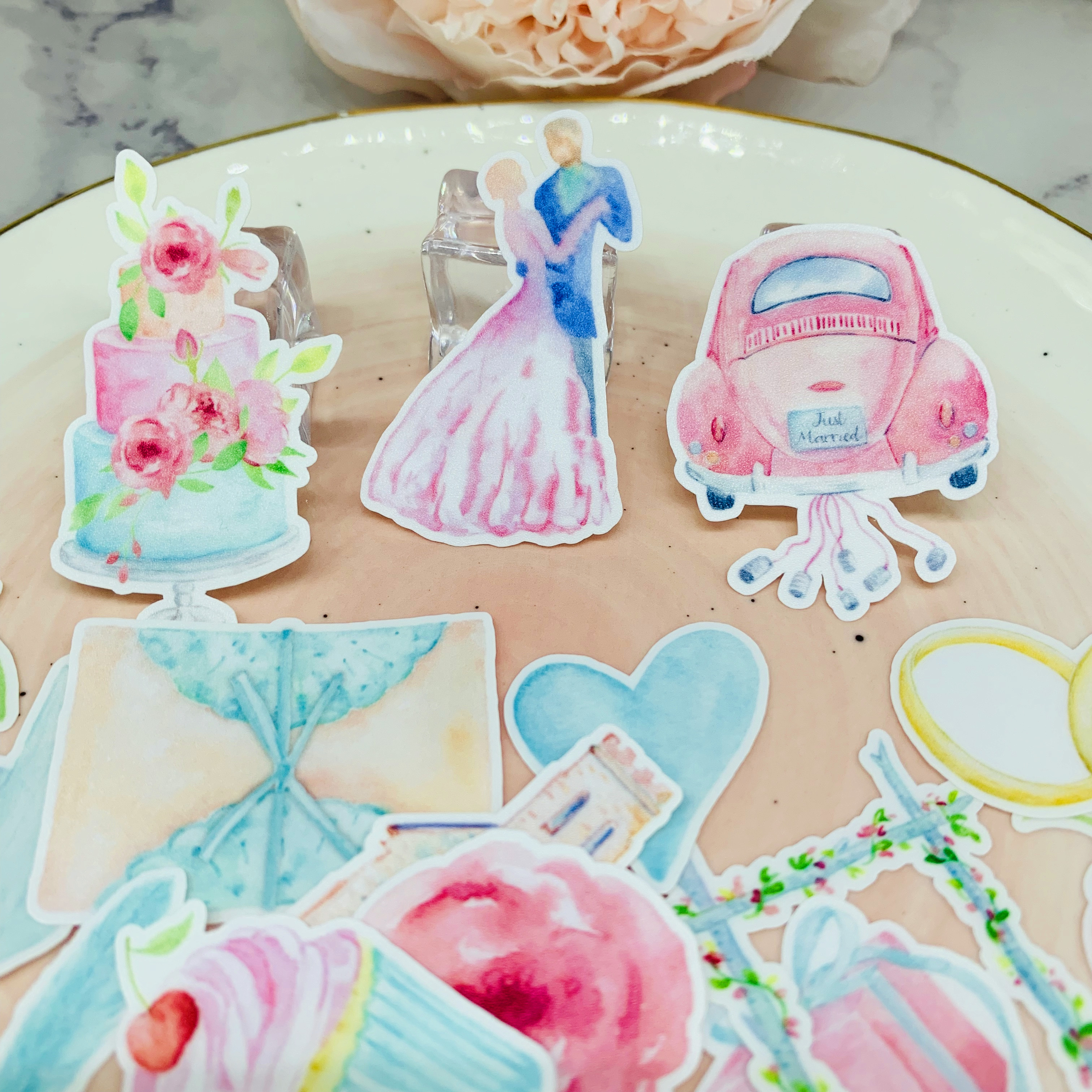 Autocollants décoratifs pour gâteau de mariage, étiquette Scrapbooking, étiquette en voiture d'église, pour livre d'étudiant, papeterie de DIY bricolage, 34 pièces