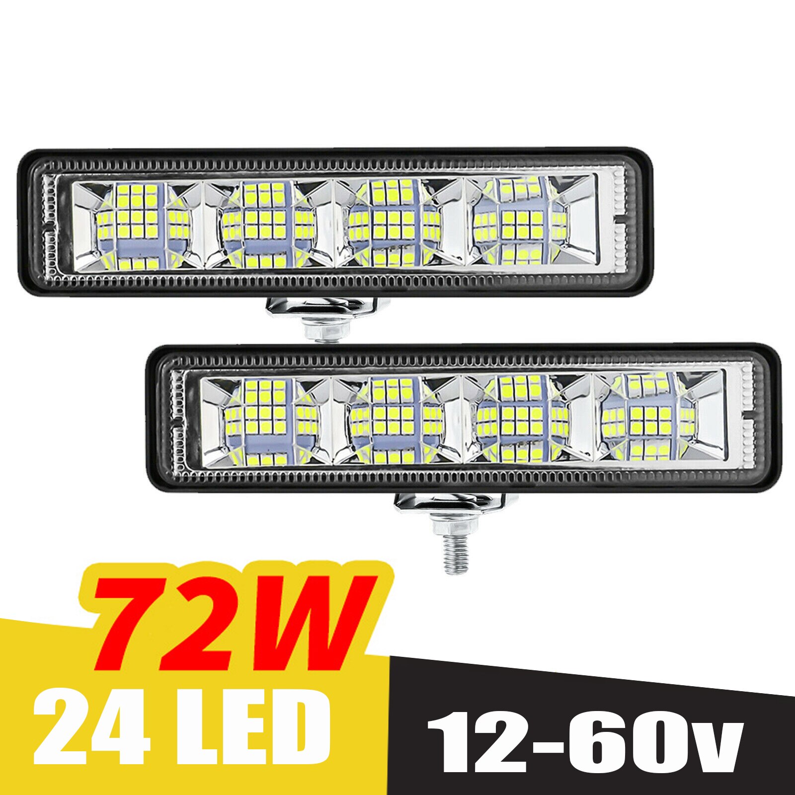 Barra de luz LED de trabajo para coche, 2 uds., 72W, 4x4, 24 LED, barra de luz de trabajo, excavadora, 12-60V, haz combinado para todoterreno, SUV, ATV, Tractor, barco, camiones