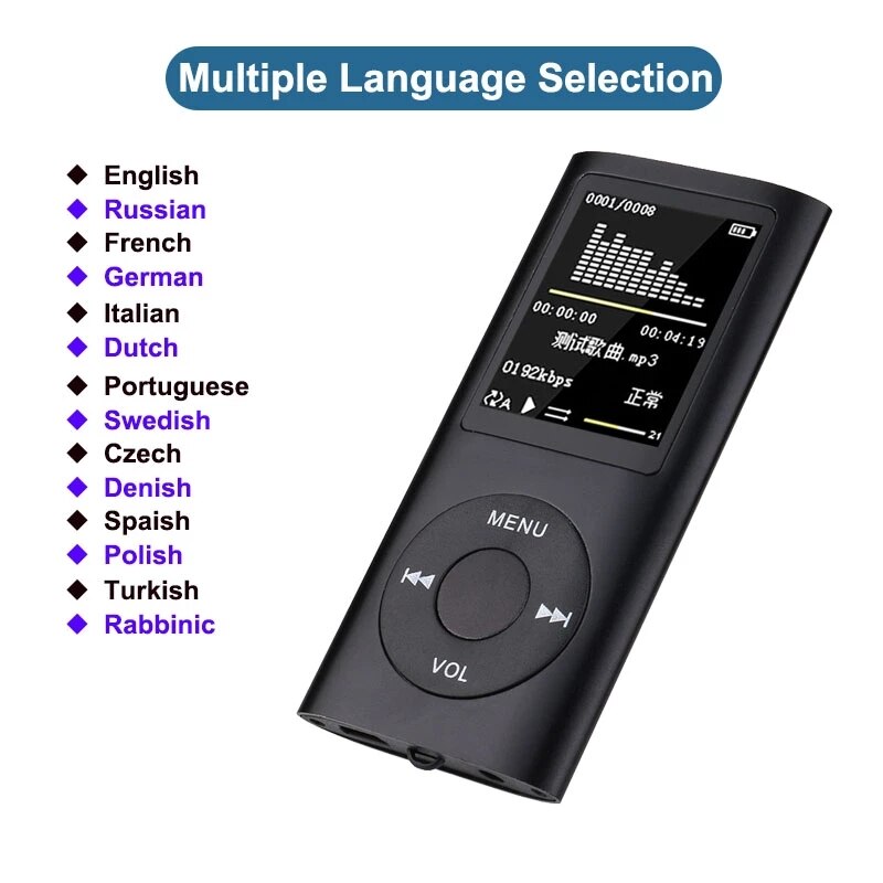 Lecteur MP4 MP3, Module Audio, baladeur Radio FM avec écouteurs pour lecteur de musique, affichage en plusieurs langues