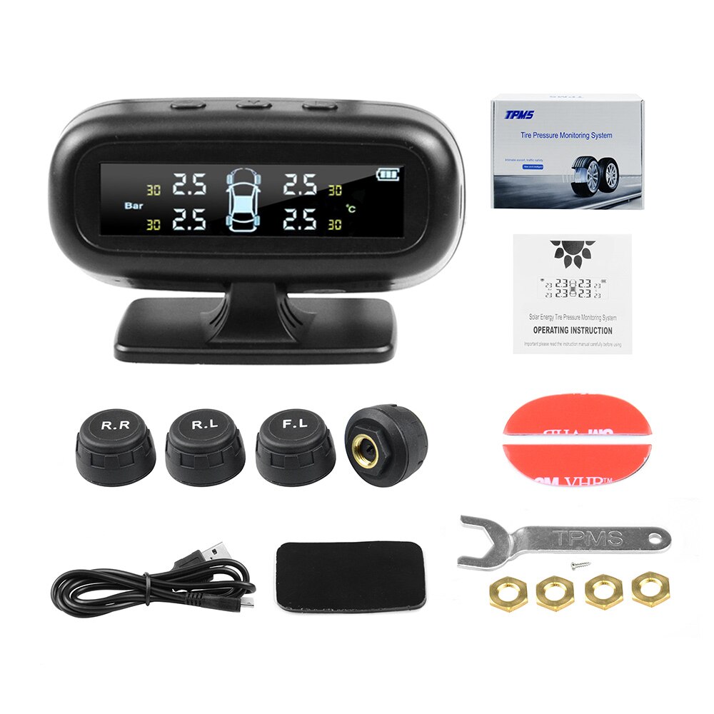 Solar Energy Smart Car TPMS Tire Pressure Monitoring System Digital LCD Display Auto Security Alarm Systems with Sensors: B type external