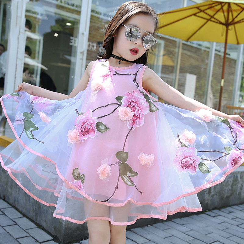 Summer Sleeveless Dresses For Baby Girls Flower Princess Vestidos Children's Casual Floral Clothing Toddler Outfits 4-10Y