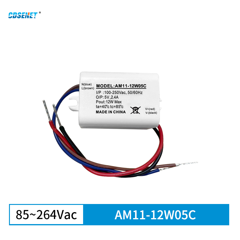 Cdsenet AC-DC Step Down Power Supply Module AM11-12W05C Power 12W Ac 80-250V Dc 5.0V/2A/5% Wit Plastic Pakket + Draad