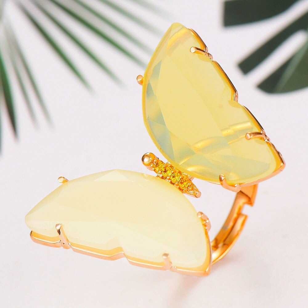 Godki spring handgemaakte vlinderringen voor vrouwen bruiloft verloving kubieke zirkonia ringen vinger accessoires feestband: Geel