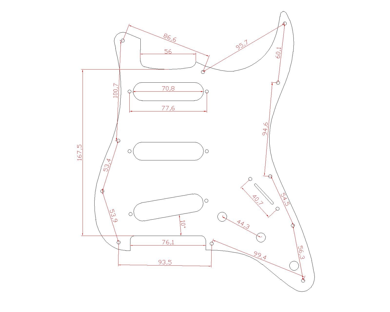 KAISH 11 Hole Metal Aluminum Anodized Modern Style ST Strat Bridge Reversed SSS Pickguard Fits Fender Jimi Hendrix Stratocaster