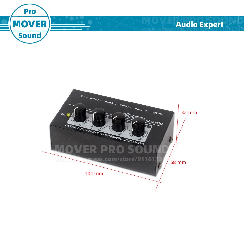 4 Channel Mini Audio Mixer Recording Mixing Console Line In Out Hub For PA System AMP Speaker Synthesizer Aerophone Sound Desk