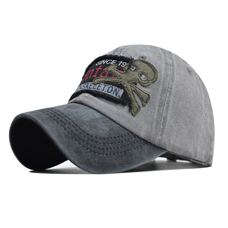 Style Skeleton Skull Head Hat Antique Finish Via Rinsing Lettered Baseball Cap All-match Stylish Guy's Pure Cotton Hat