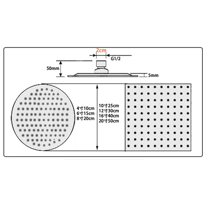 Round & Square 304 Stainless Steel Showerhead Rainfall Rain Shower Head Chrome high pressure bath faucet dusche ducha rainshower