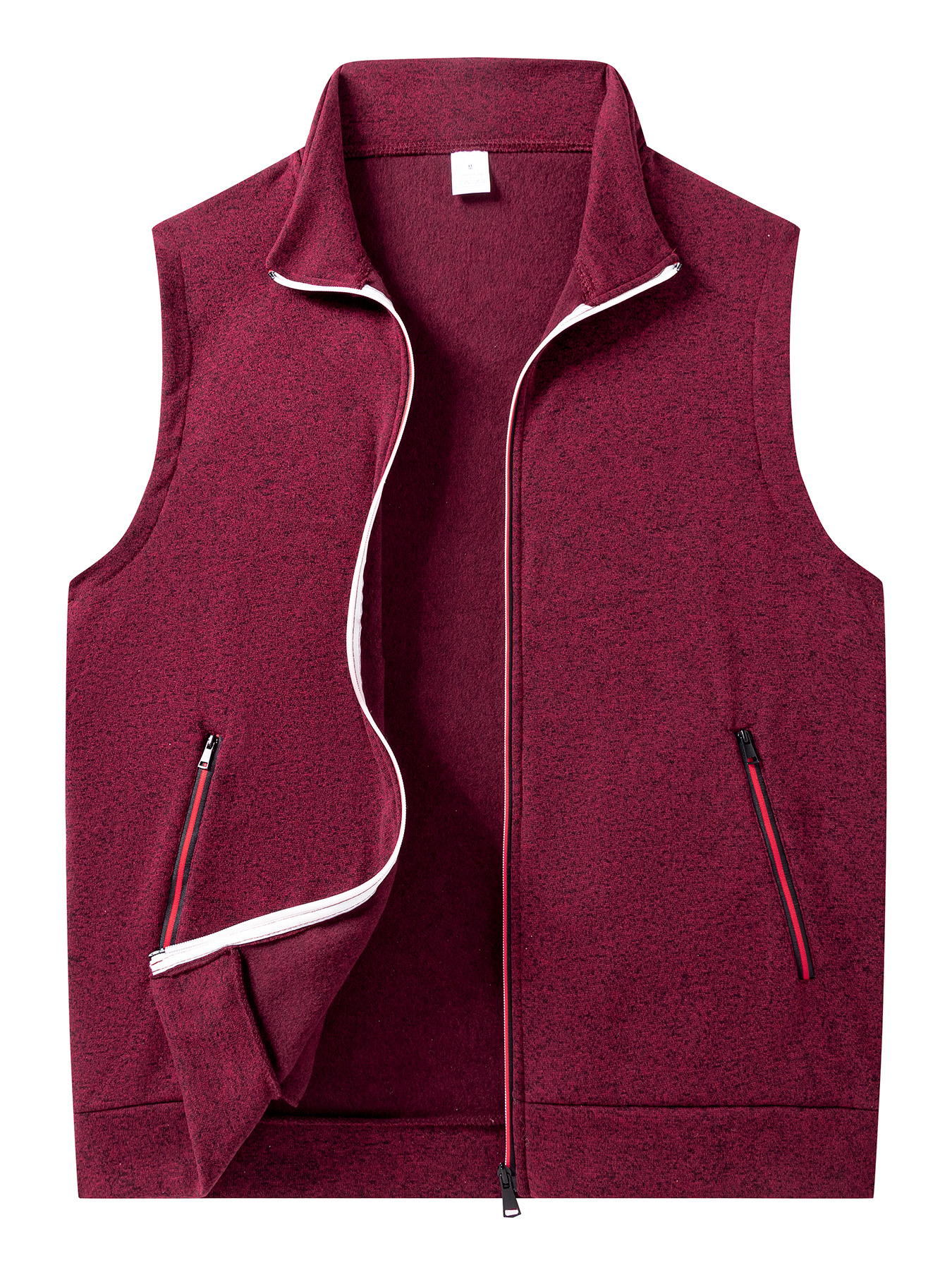 Abrigos sin mangas de otoño para hombre, chaqueta con cremallera de Color sólido, suéteres de cuello alto para exteriores, chaleco informal transpirable, Tops atléticos para hombre: XXL / Borgoña