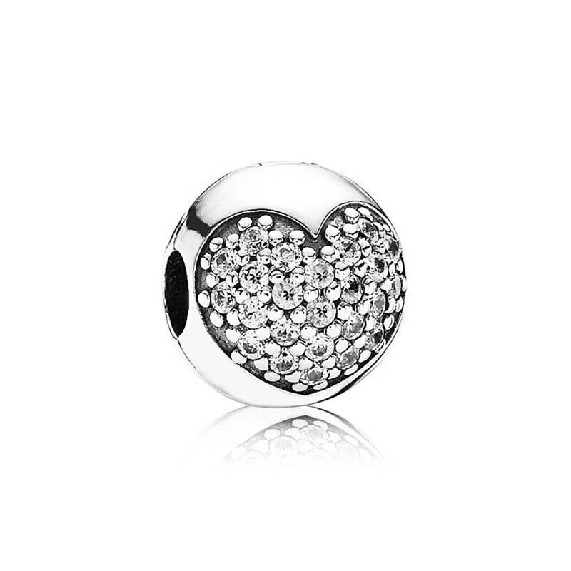 Europäischer, komplett weißer pavé-Abstandshalter-Clip mit gänseblümchenherzen, diy-feinperlen, passend für Original-Reize, silber, 925er -armbandschmuck: B138- jahre