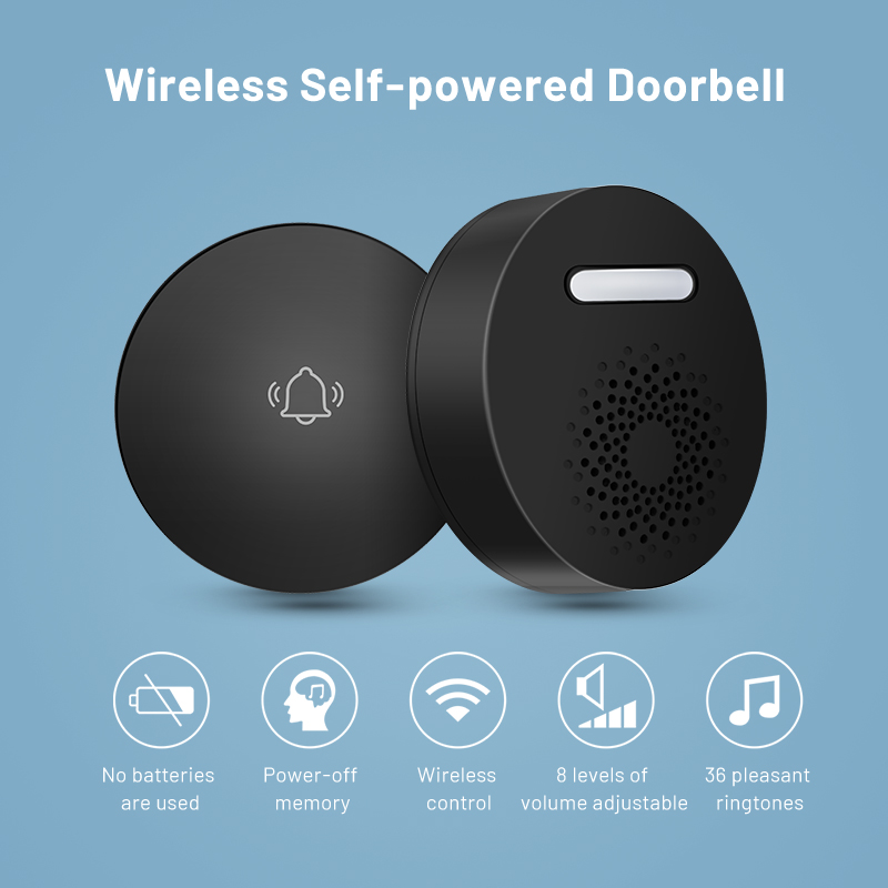 Sonnette de porte étanche sans fil, sans batterie requise, auto-62 ensembles de sonnette, anneau cinétique extérieur, maison, tendance