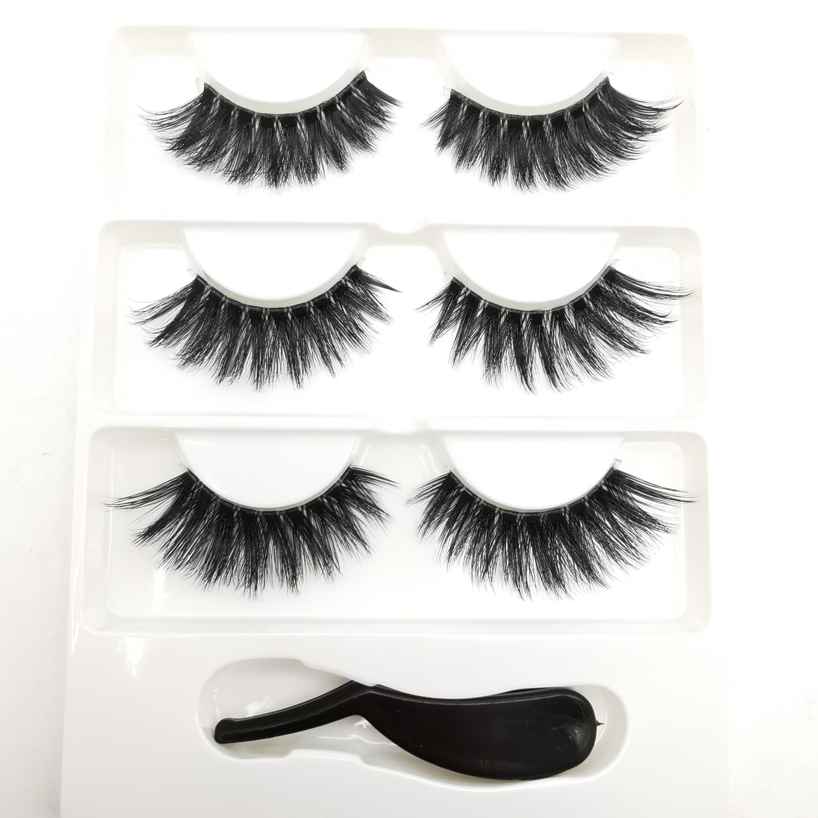 Mink Eyelashes 3 pairs lashes invisible band mink lashes reusable false eyelashes Makeup in Bulk+Eyelash curler: 3pairs-3DFF14