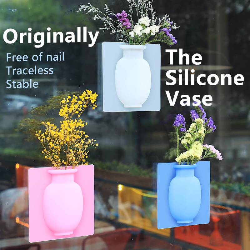 Silikone klæbrig vase let aftagelig væg og køleskab magiske blomsterplante vaser gør-det-selv boligdekoration glas spejl dekoration