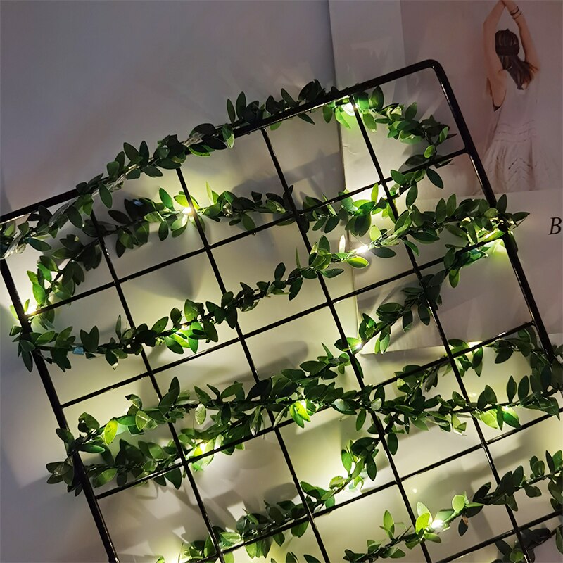 Guirnalda de hojas blancas cálidas para decoración del hogar, luces de hadas alimentadas por batería, con hojas de vid y hiedra, para bodas y jardín, 20 led