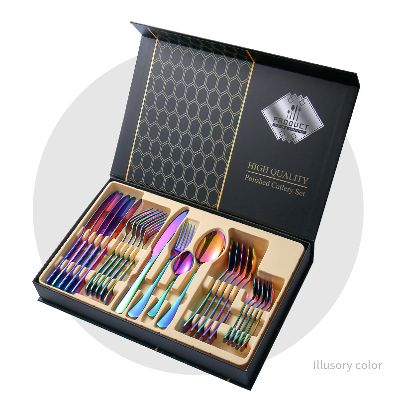 24 PCS Black Western Stainless Steel Dinnerware Cutlery Set Fork Knife Spoon Flatware Silverware Set Tableware Set: Color