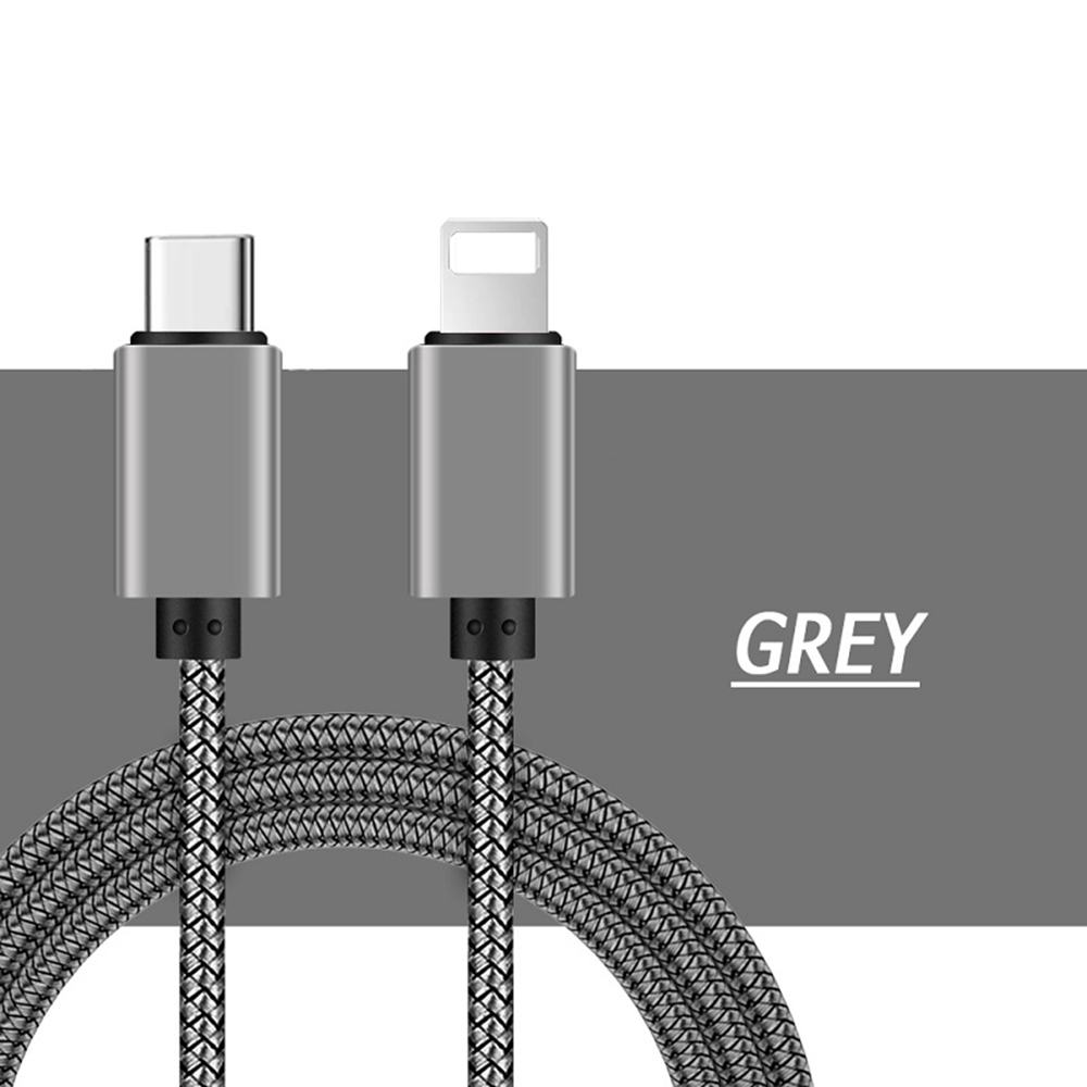 Câble tressé USB Type C vers Lightning, 20W PD, Charge rapide, pour Apple iPhone 14 13 12 11, cordon de données, accessoires de téléphone: Grey / 1.2 m