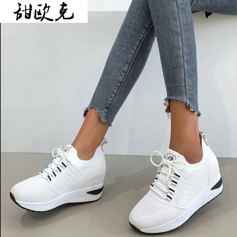 Nouvelle maille confortable femmes chaussures décontractées bouche peu profonde respirant chaussures pour femmes chaussures pour femmes vulcanisées à semelles épaisses