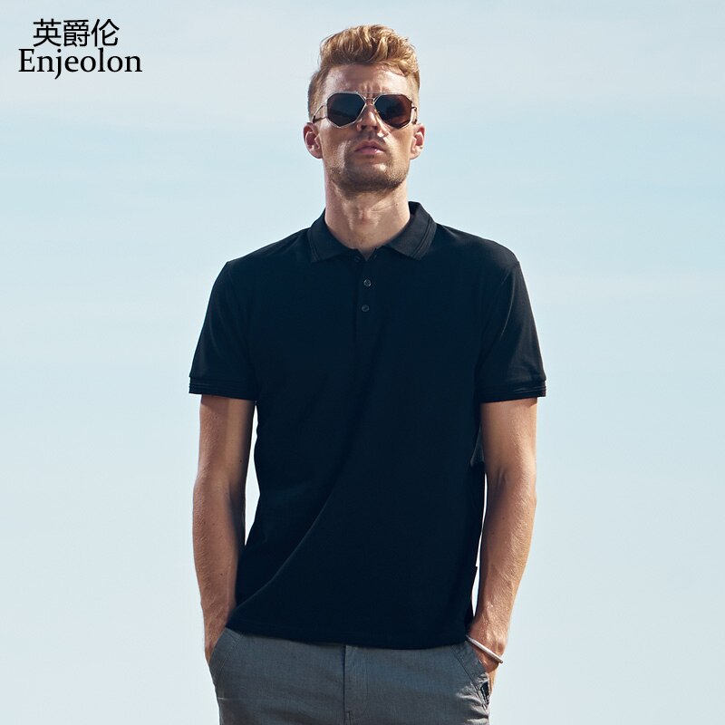 Enjeolon Brand Men Casual Short Sleeve Polo Shirts Men England Style Solid Black Clothing For Men Tops Tee T8953