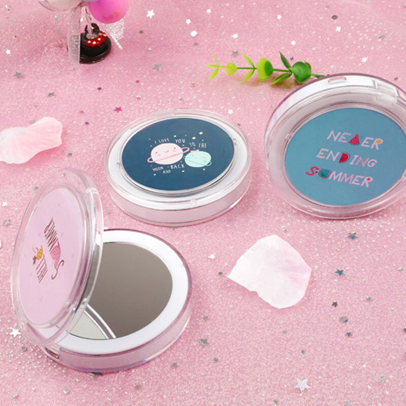 Makeup Mirror with LED Light Portable Compact Cosmetic Rechargeable Lighted Foldable Small Round Pocket Hand Mirrors