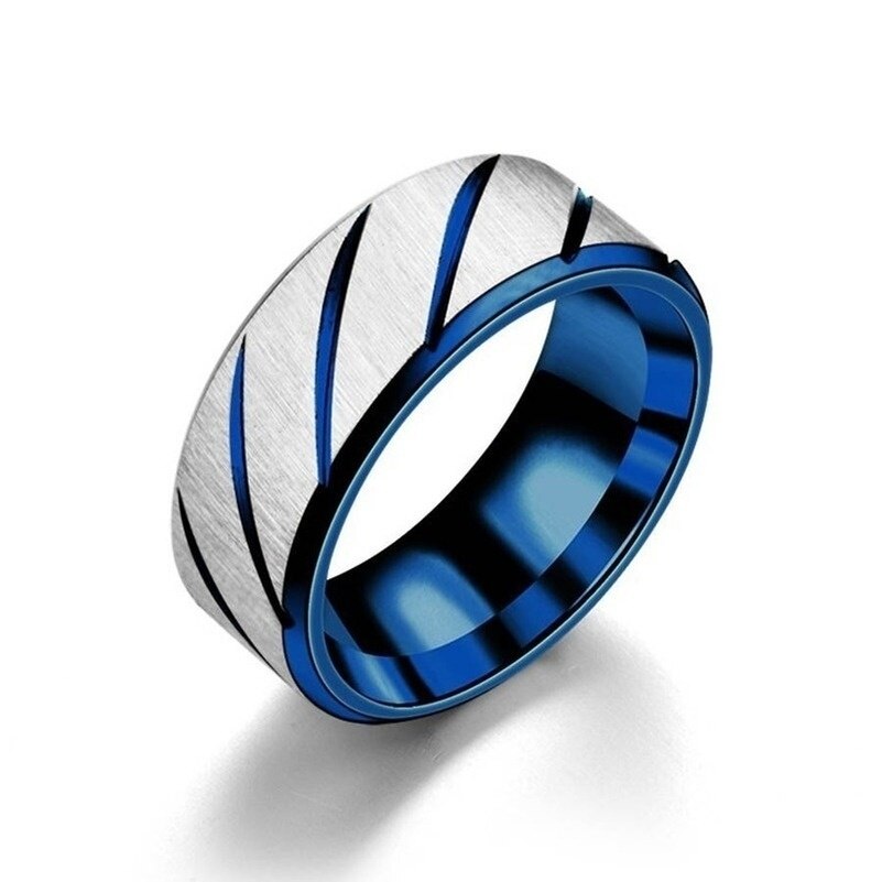 Anillo infinito de boda con patrón de ondas doradas para hombre y mujer, anillos de acero de titanio para pareja, joyería de compromiso,: 7 / Azul