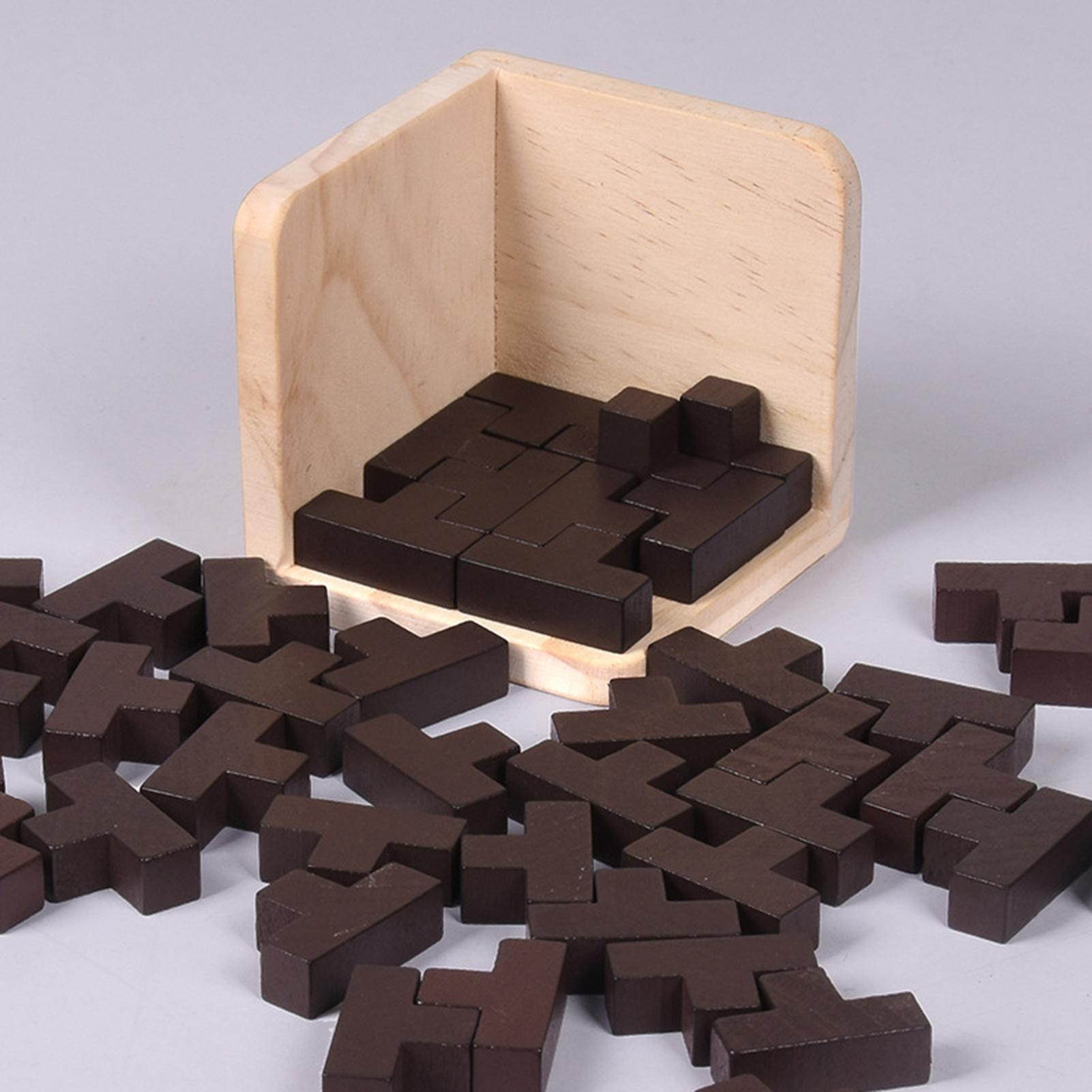 54Pcs Wooden Interactive Practical Convenient Multifunctional T Shape 3D Puzzles Building Brain Teaser Luban Lock Educational To