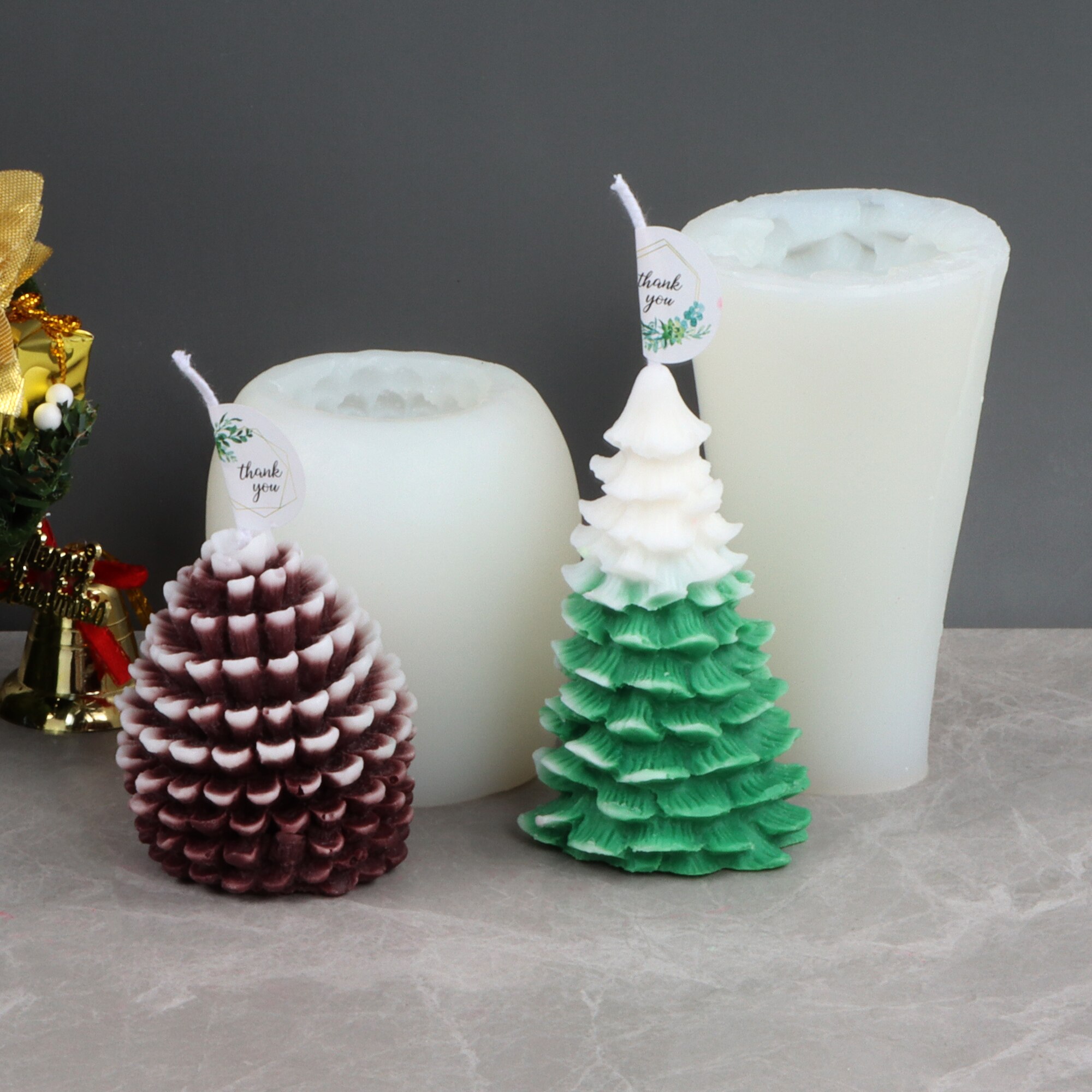 Stampi per candele in pino di natale in Silicone 3D per la festa di natale Dessert al cioccolato decorazione per torta fondente Aroma sapone stampo