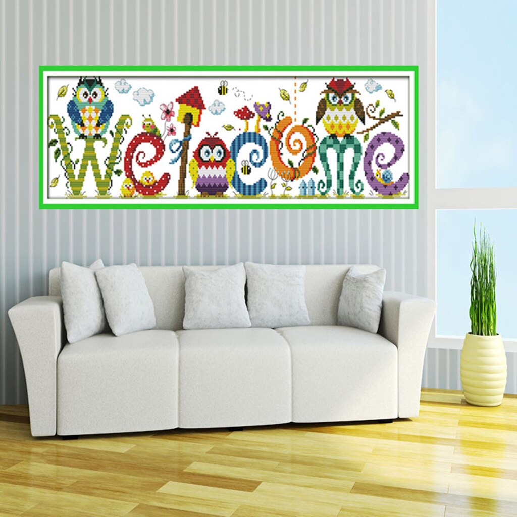 Counted &amp; Stamped Cross Stitch Kit Cartoon Owl Patterns Embroidery Crafts DIY