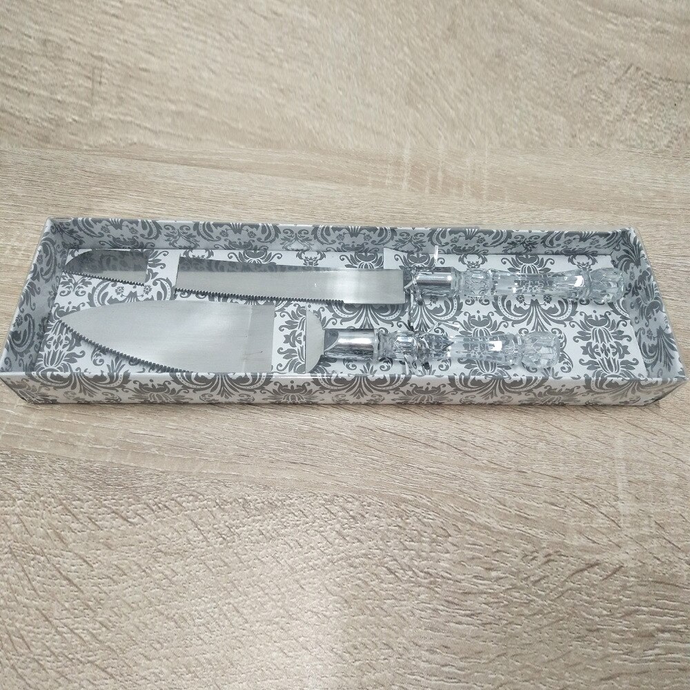 Behogar 2Pc Roestvrijstalen Messen Acryl Handvat Bruidstaart Mes Cutter Server voor Bruiloft Verjaardag Anniversary met Doos
