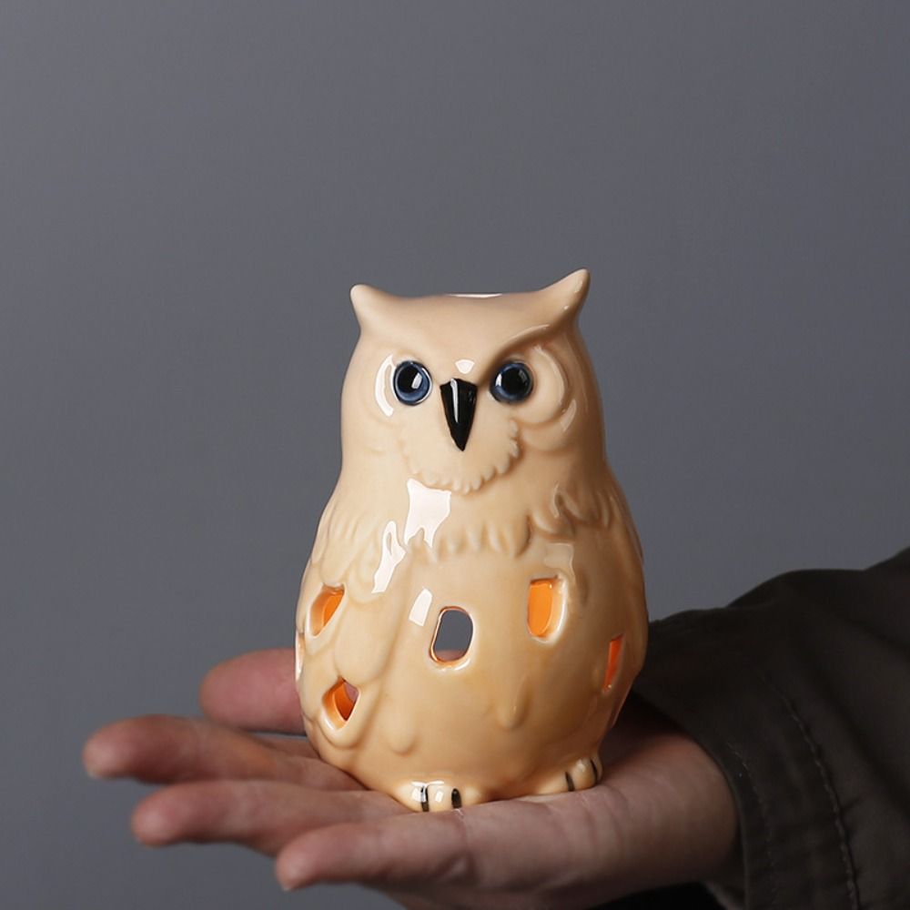Artigianato Forno per aromi in ceramica Bruciatore di incenso carino creativo Simulato armadio con statua di gufo vivido