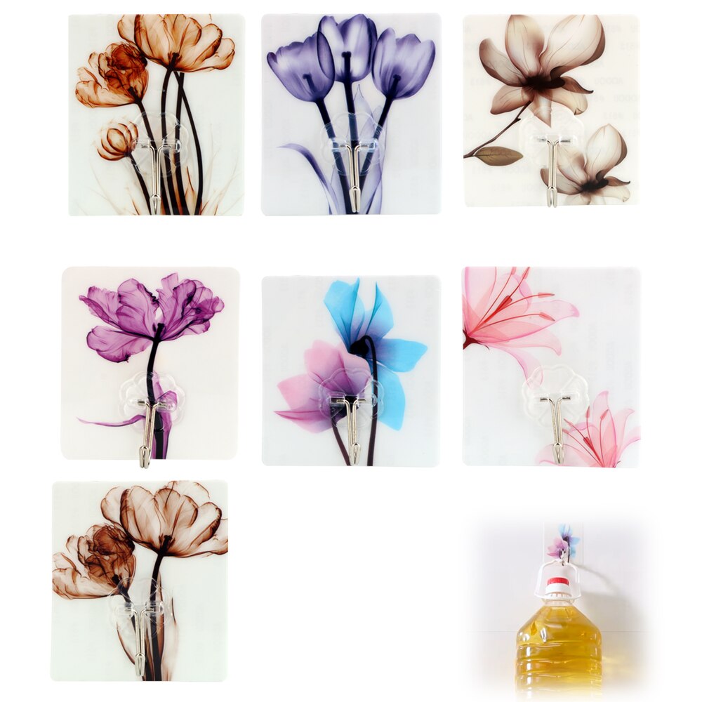 Support collant mural accessoires de salle de bain salle de bain cuisine crochets vêtements porte-serviettes crochet adhésif motif fleur