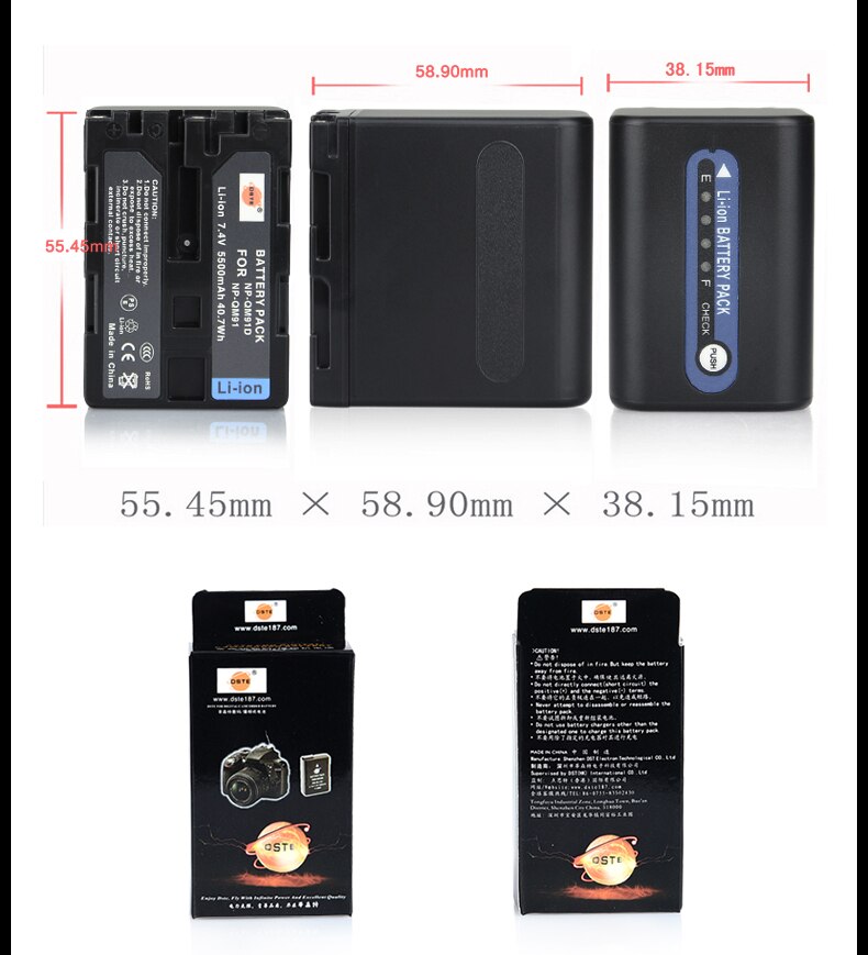 DSTE 5500mAh NP-QM91D QM91 Batterie pour Sony DCR-TRV24 TRV240 TRV240K TRV245E TRV24E TRV25 TRV250E TRV255E DVD100 DVD101