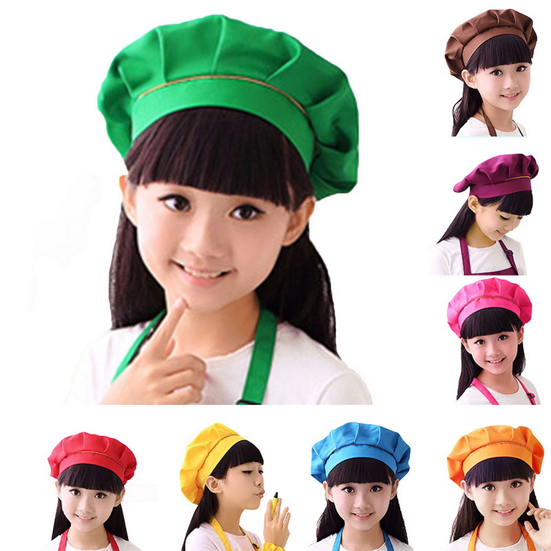Kids Headwear Children's Chef Hat Cute Baby Boys Kitchen Work Caps Solid Pleated Fit Baking