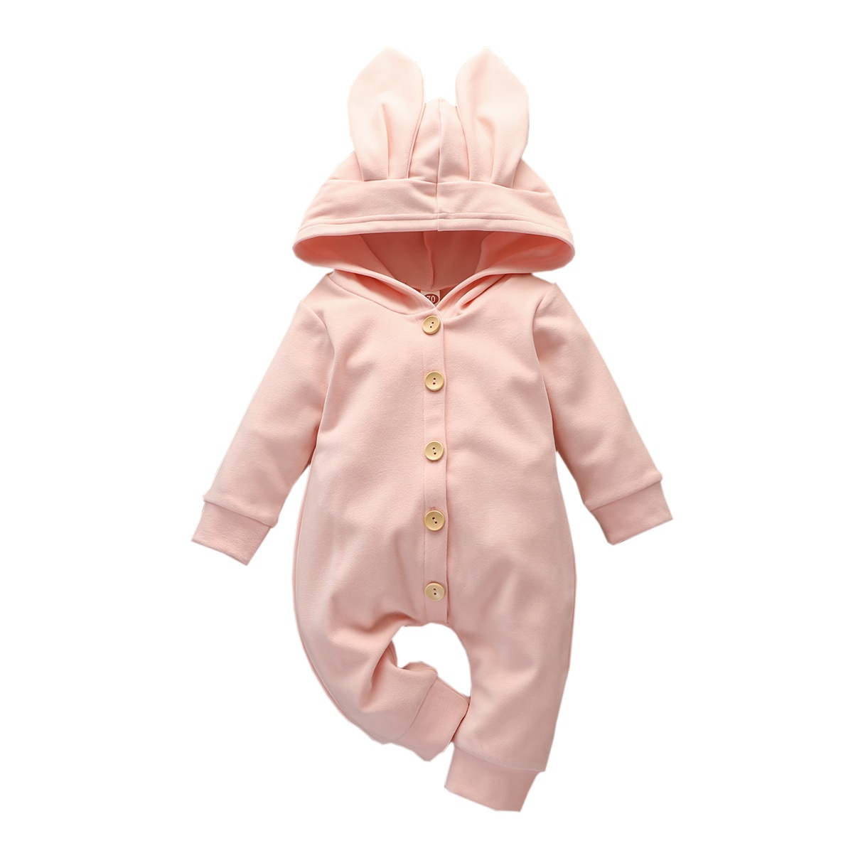 Herbst Winter neugeborenen Baby strampler mit hasenohren, langen ärmeln, niedlicher kapuzenpullover, einfarbig, jungen mädchen