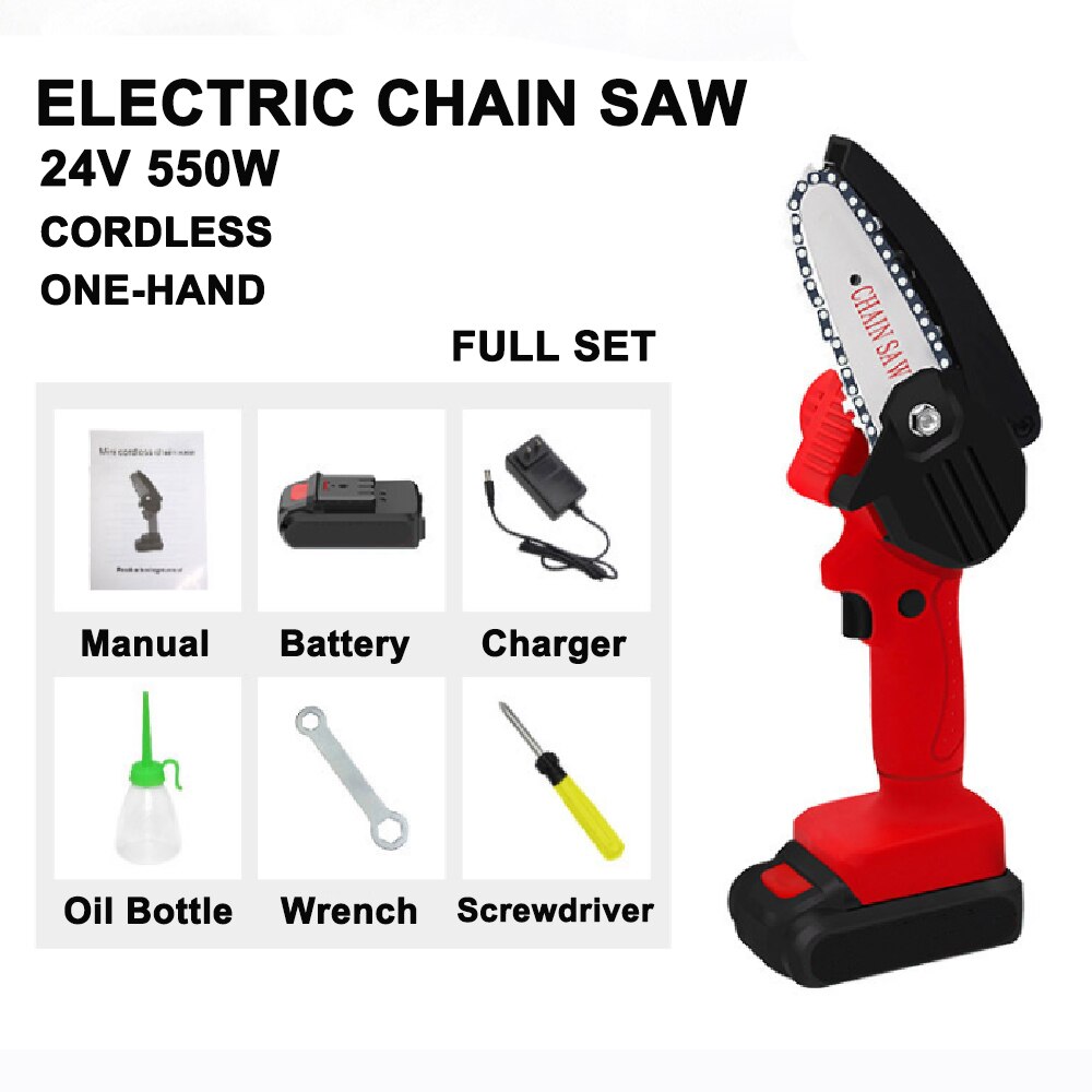 550W 4 inch Electric Chain Saw w/ 24V Lithium Battery Charger Cordless