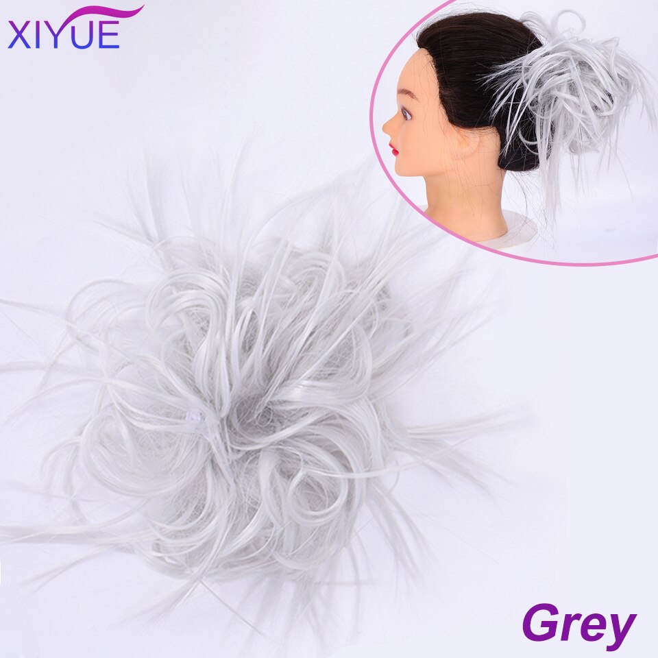 Fluffy pjusket opsat hår knold syntetisk rodet hår knold extensions elastisk pjusket hårstykke gummibånd krøllet chignon til kvinder: Q17- grå