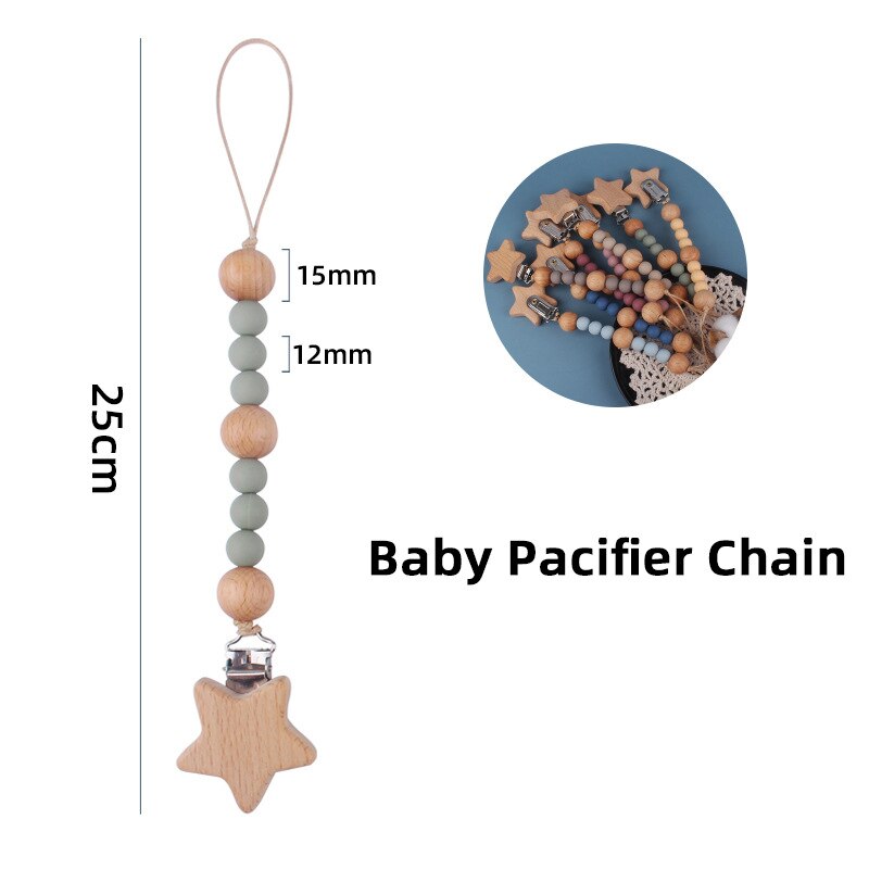 Wooden Baby Toy Newborn Nursing Pacifier Clip Chian Holder Wooden Bead Teether Toy for Baby Chew Rattles Mobiles