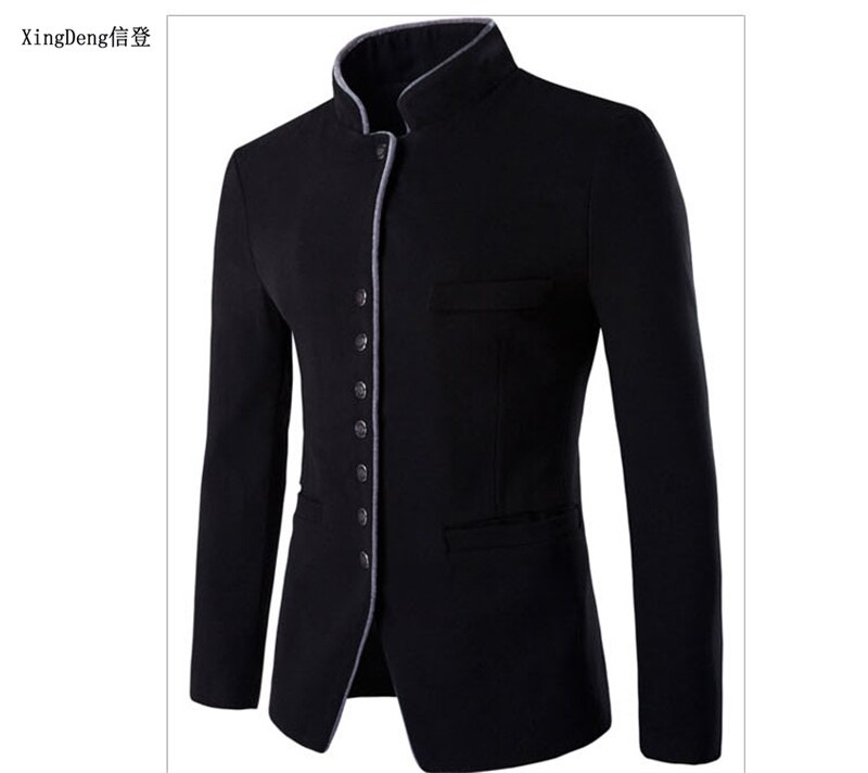 XingDeng Herbst männer Chinesische anzüge jacken Blazer Für Blazer schlank passen baumwolle oben Mantel Kostüm Homme kleidung: Schwarz / XXL