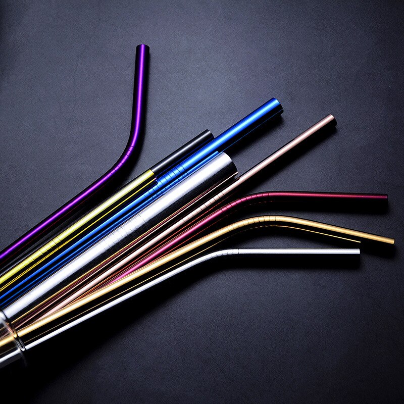 6*215Mm 10 Kleuren Milieuvriendelijke Herbruikbare Metalen Rietjes Set 304 Rvs Rietje Cocktail Party Favor Bar accessoire