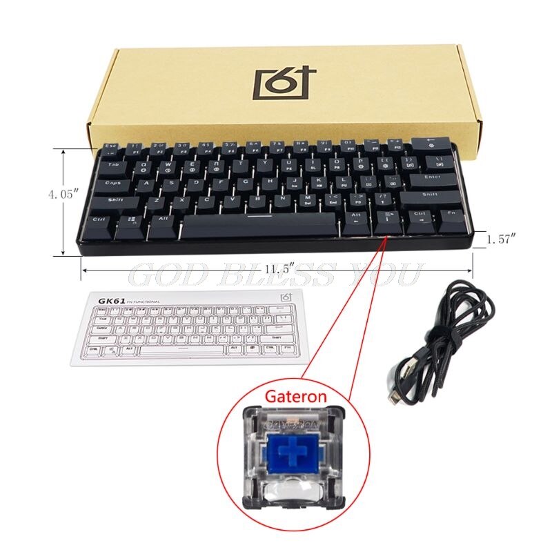 GK61 61 Sleutel Mechanische Toetsenbord USB Bedraad LED Backlit As Gaming Mechanische Toetsenbord Voor Desktop: Blue