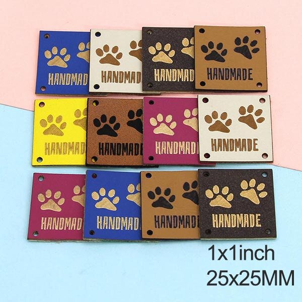 Etiquetas de cuero con huellas de animales, etiquetas hechas a mano para ropa, perro, gato, oso, pata, etiqueta hecha a mano para coser sombreros DIY, 20 piezas, 25x25mm: Mix