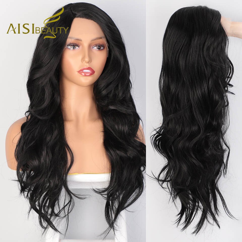 AISI BEAUTY Long Wavy Dark Red Wigs Synthetic Lace Front Wigs for Women Black Lace Wigs High Temperature Fiber Cosplay Hair