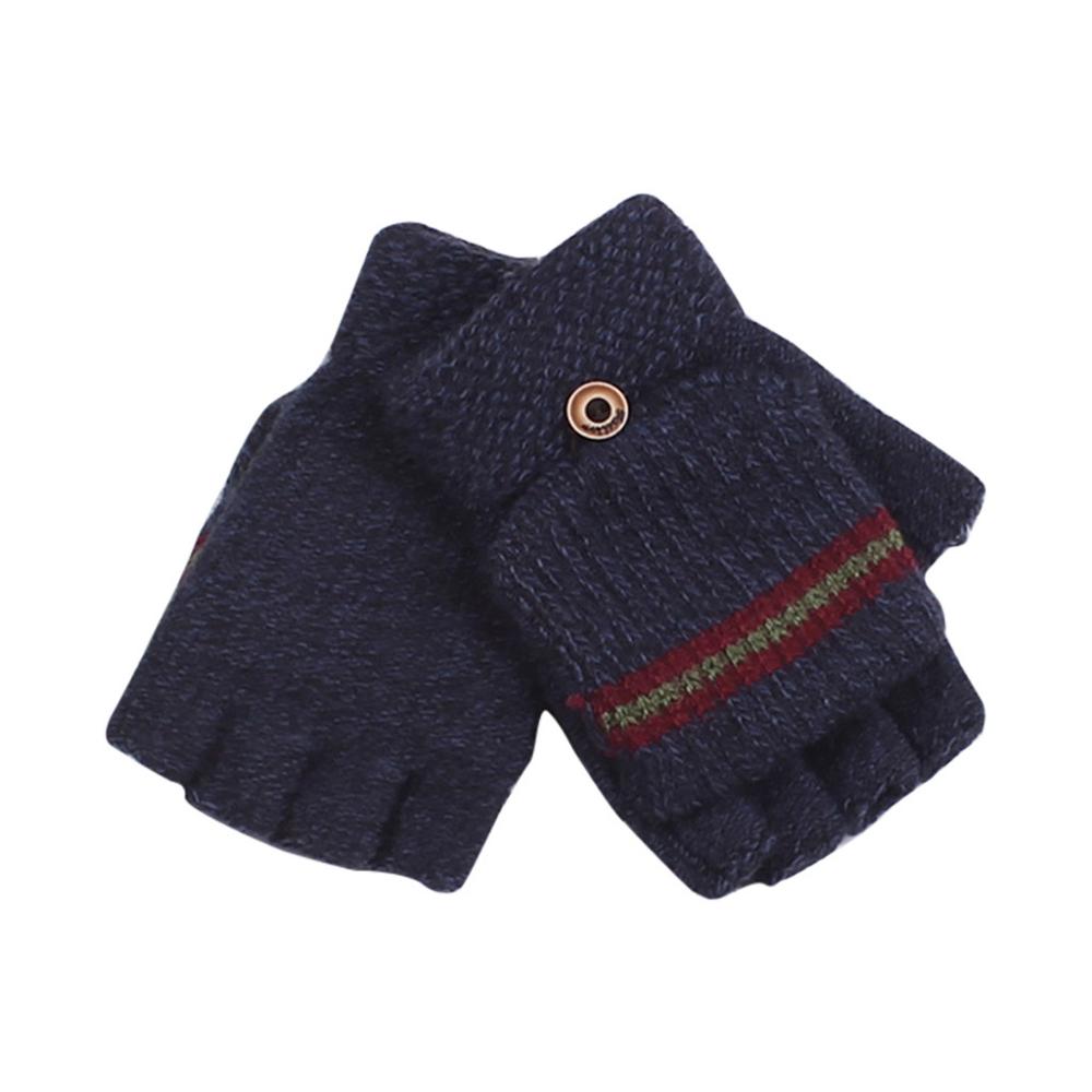 Children's Gloves Autumn Winter Big Half Finger Knit Gloves AB-yarn Boy Outdoor Unisex Simple Cute Gloves